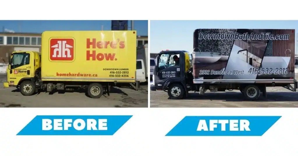Downtown Bath & Tiles - Isuzu NPR Box Truck Full Wrap - Before and After