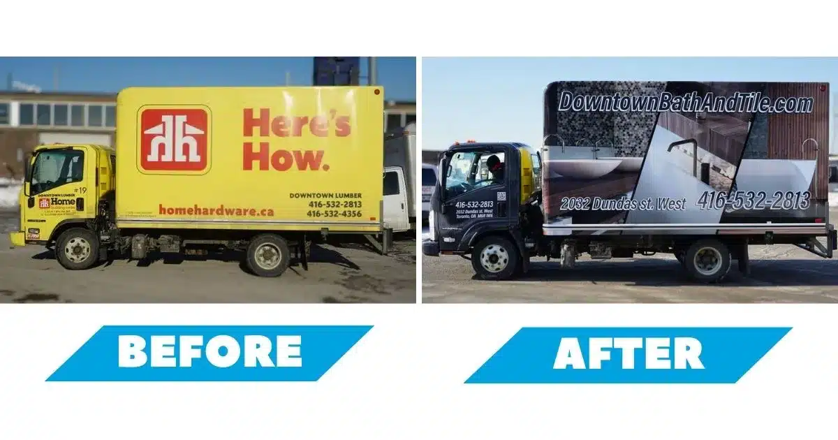 Downtown Bath & Tiles - Isuzu NPR Box Truck Full Wrap - Before and After
